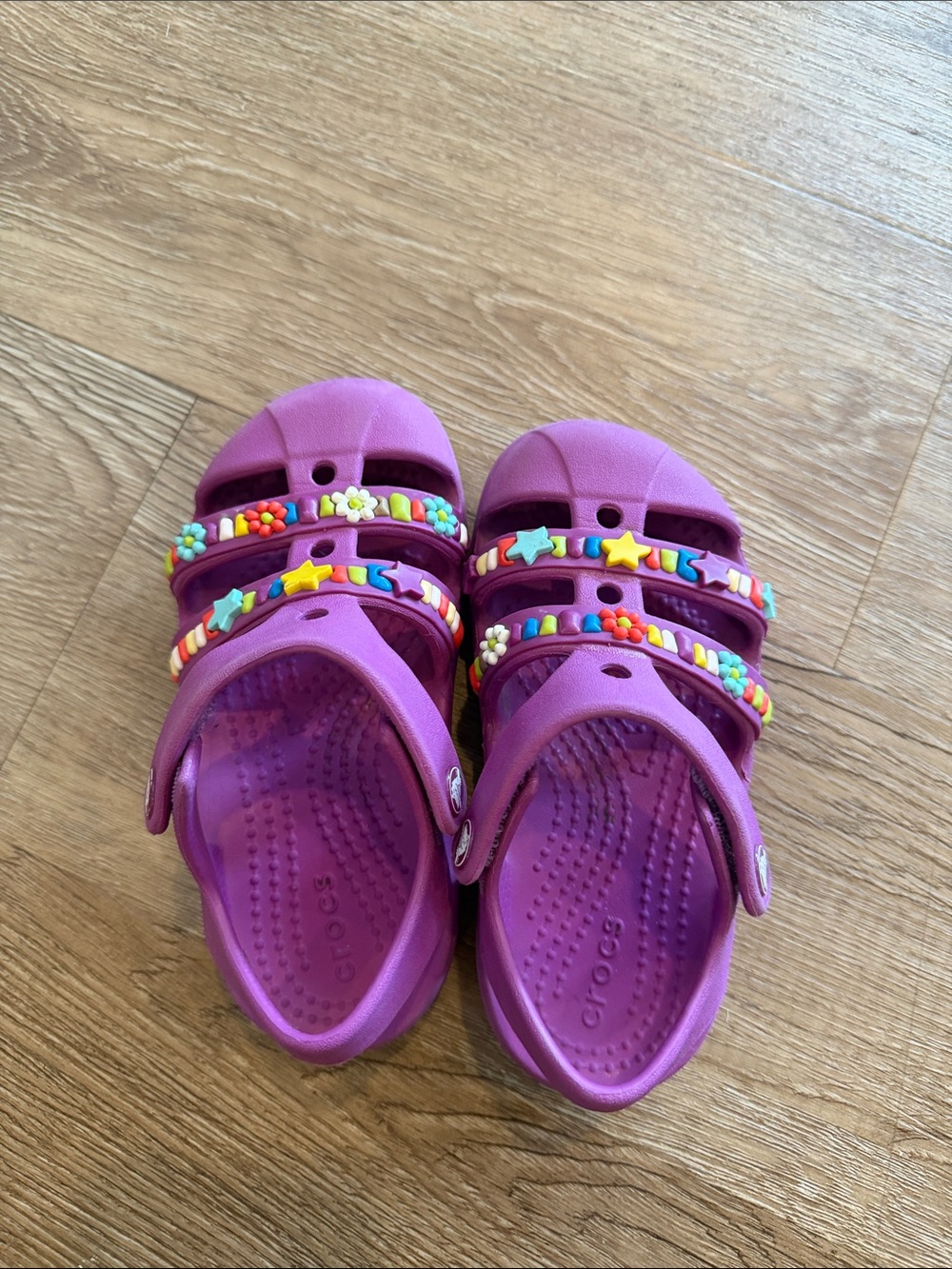 CROCS Kids Purple Beaded Clog Sandals with Multicolor Charms